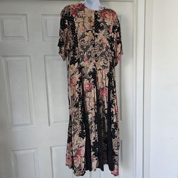 Retro Cottage core whimsigoth vintage floral polka dot a-line dress - Picture 3 of 5